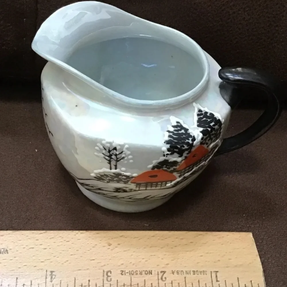 Japanese hand painting teapot Sugar Bowl W/lid And Creamer Pearlescent Village